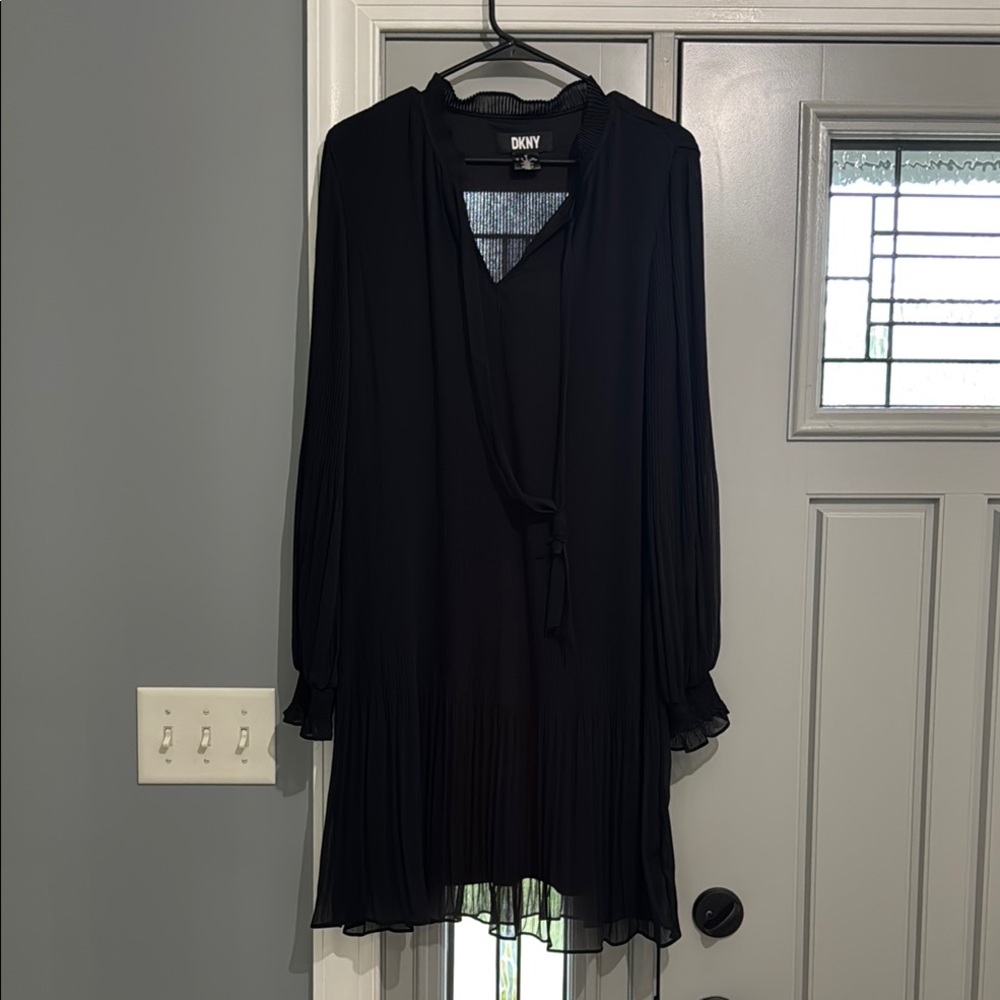 DKNY Black Wrap Dress with Bishop Sleeves